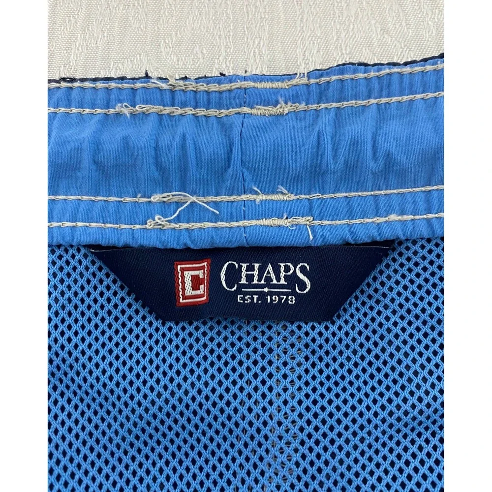 Chaps Mens Swim Trunks XL Navy‎ Blue Striped Cargo Pocket Nylon Board Shorts